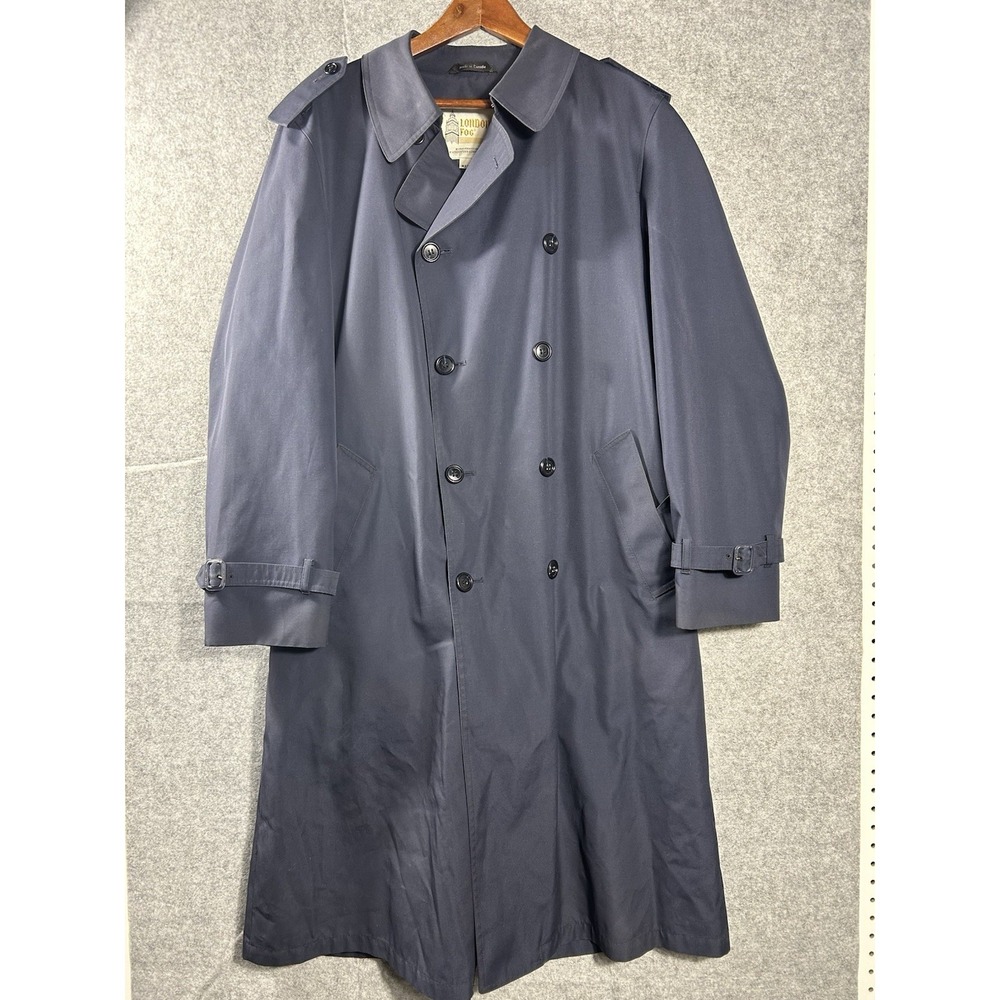 Vintage London Fog Trench Rain Coat Sz 42 Tall Navy Blue Double Breasted Canada